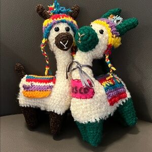 A pair of Handmade Color full Crochet Llama Plush Toys